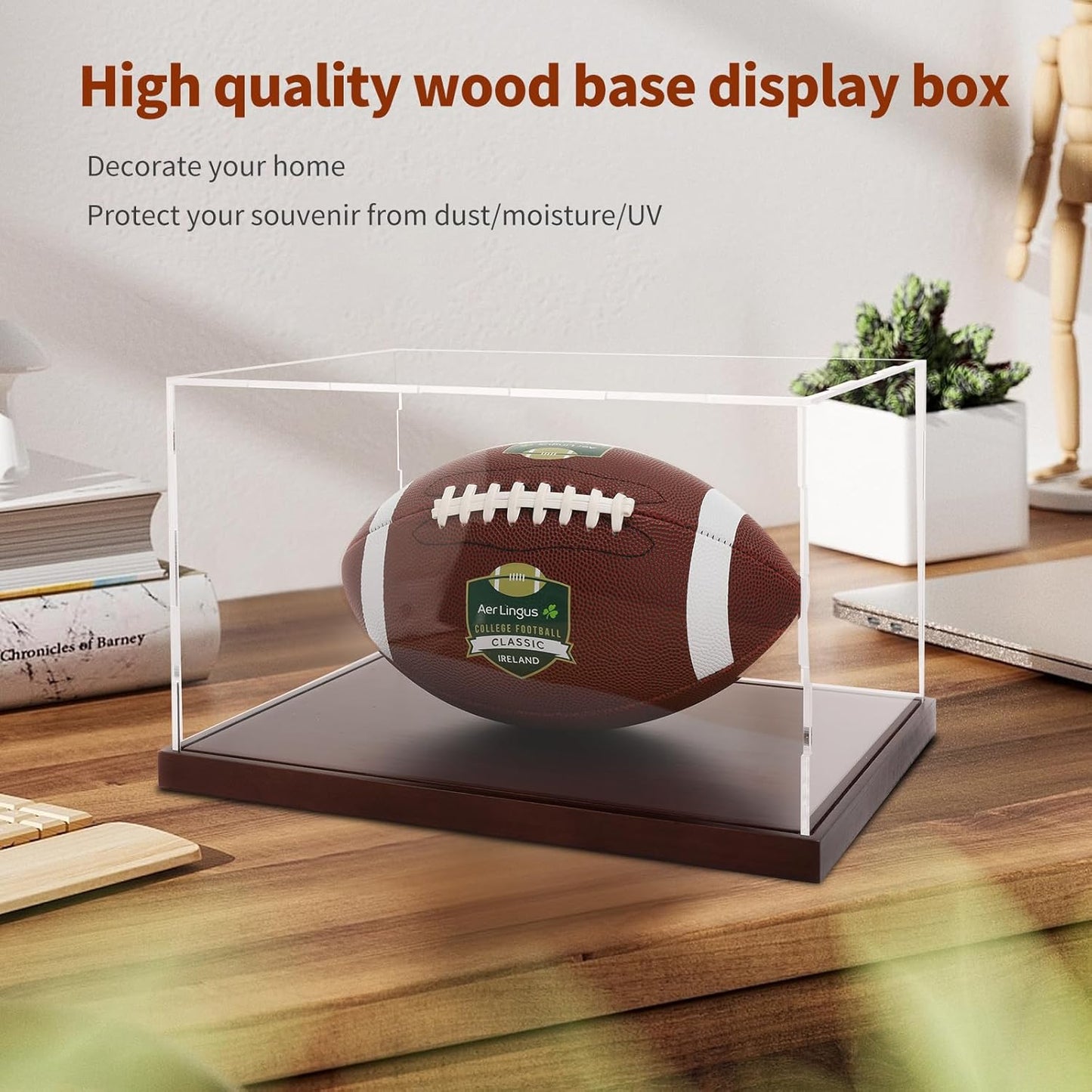 Clear Acrylic Display Box Collectibles Display Case Organizing Toys Case Storage Box with Solid Built-in Wooden Base(9.8x9.8x9.8 inch; 25x25x25 cm)