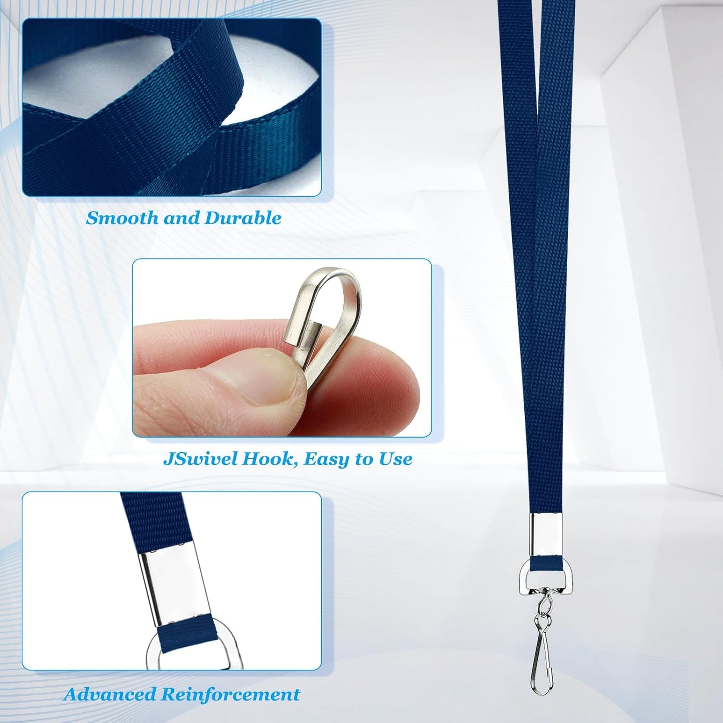 50 Pack Bulk Lanyard for ID Badge Holder Durable Flat Lanyard with Swivel Hook and Badge Clip (Navy Blue)