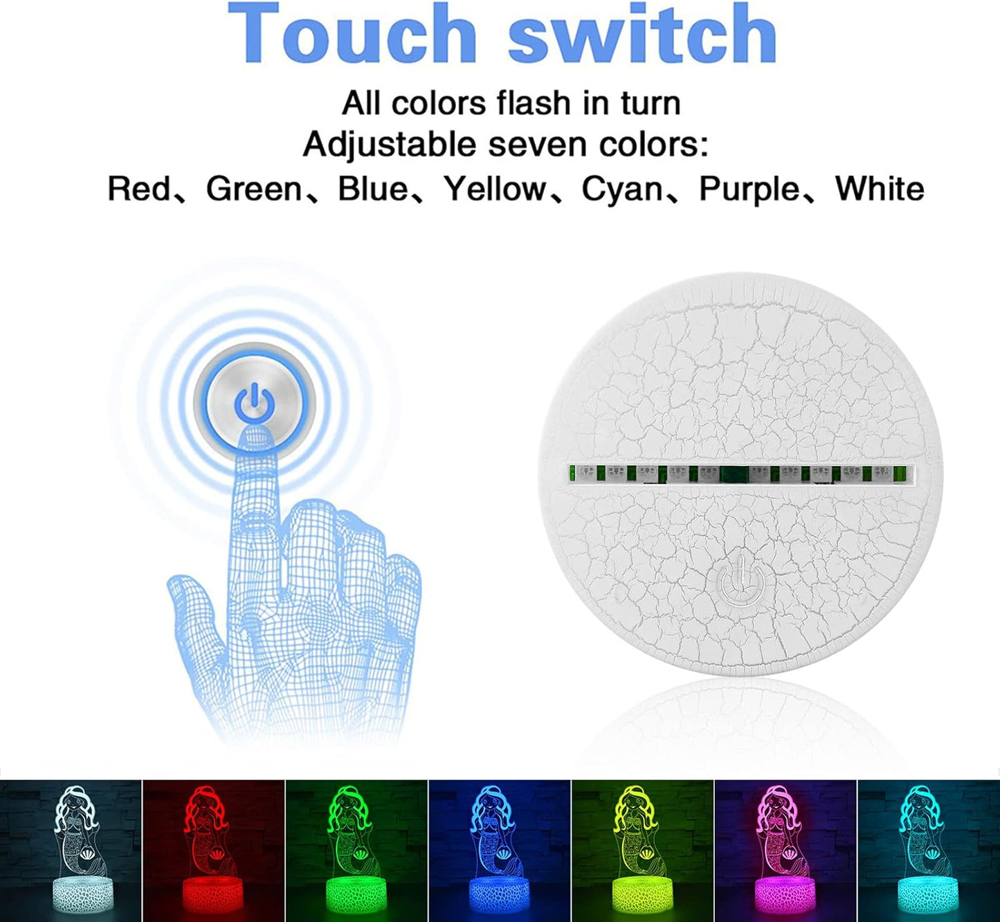 i-CHONY Mermaid Gifts Night Light for Girls,3D Illusion Lamp with Remote & Smart Touch 16 Colors Dimmable Bedroom Decorations Bedside Lamp,Mermaid Toys for Kids Girls Teens Birthday Gift