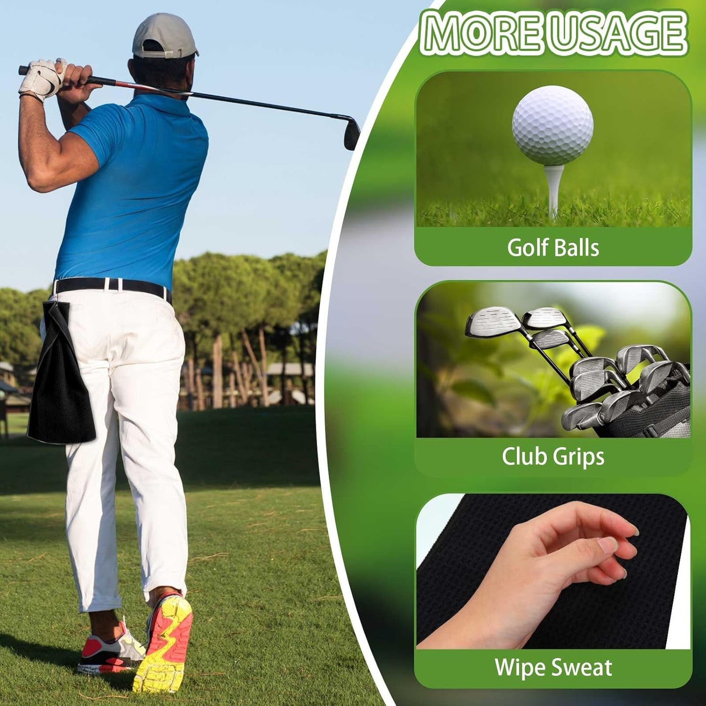 Batiyeer Golf Towels Bulk for Bags 16'' x 24'' Microfiber Waffle Pattern Golf Towels Trifold with Clip for Hiking,Tournament, Yoga