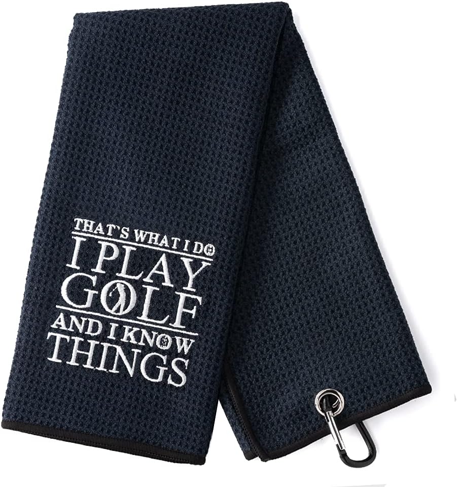 DYJYBMY 'That's What I Do' Golf Towel - Embroidered Black with Clip, Perfect for Golf Bags & Birthday Gifts for Golf Fans