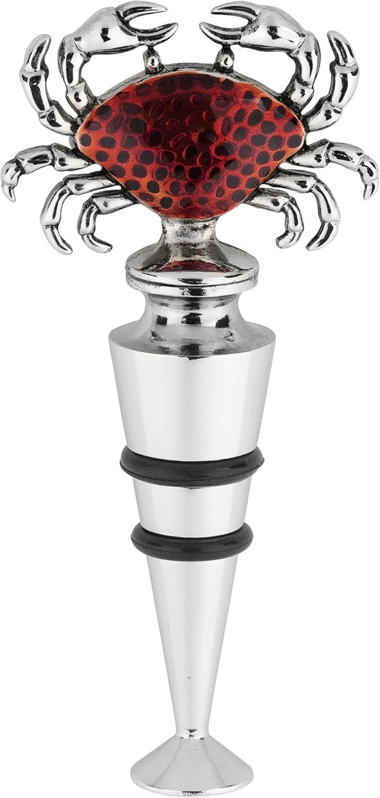 Supreme Housewares Crab-Shaped Zinc Alloy Wine Bottle Stopper - Reusable Beverage Preserver for Wine, Champagne, and Sparkling Drinks - Silver and Red, 4 Inch Tall