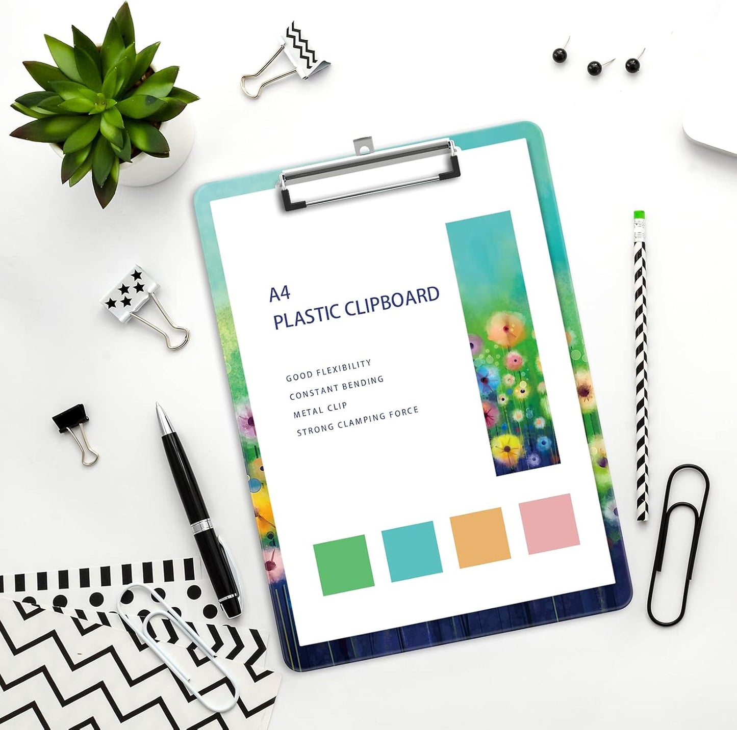 Plastic A4 Clipboards, Cute Clip Board Stardard Letter Size 9 x 12.5 in, Office Decorative for Students Women Men and Kids, Daffodil