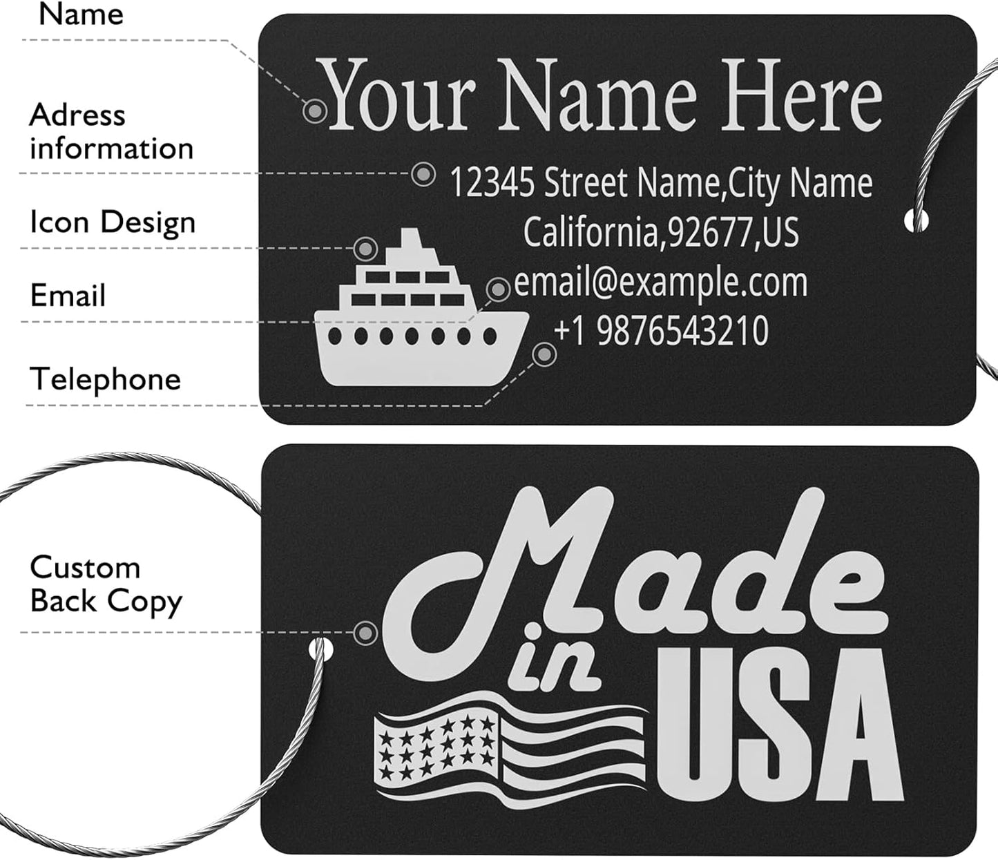 Luggage Tags for Suitcase - Personalized Engraved Metal Tag for Cruise Travel - Custom Name Tags Suitable for Bags and Backpacks(Blue)