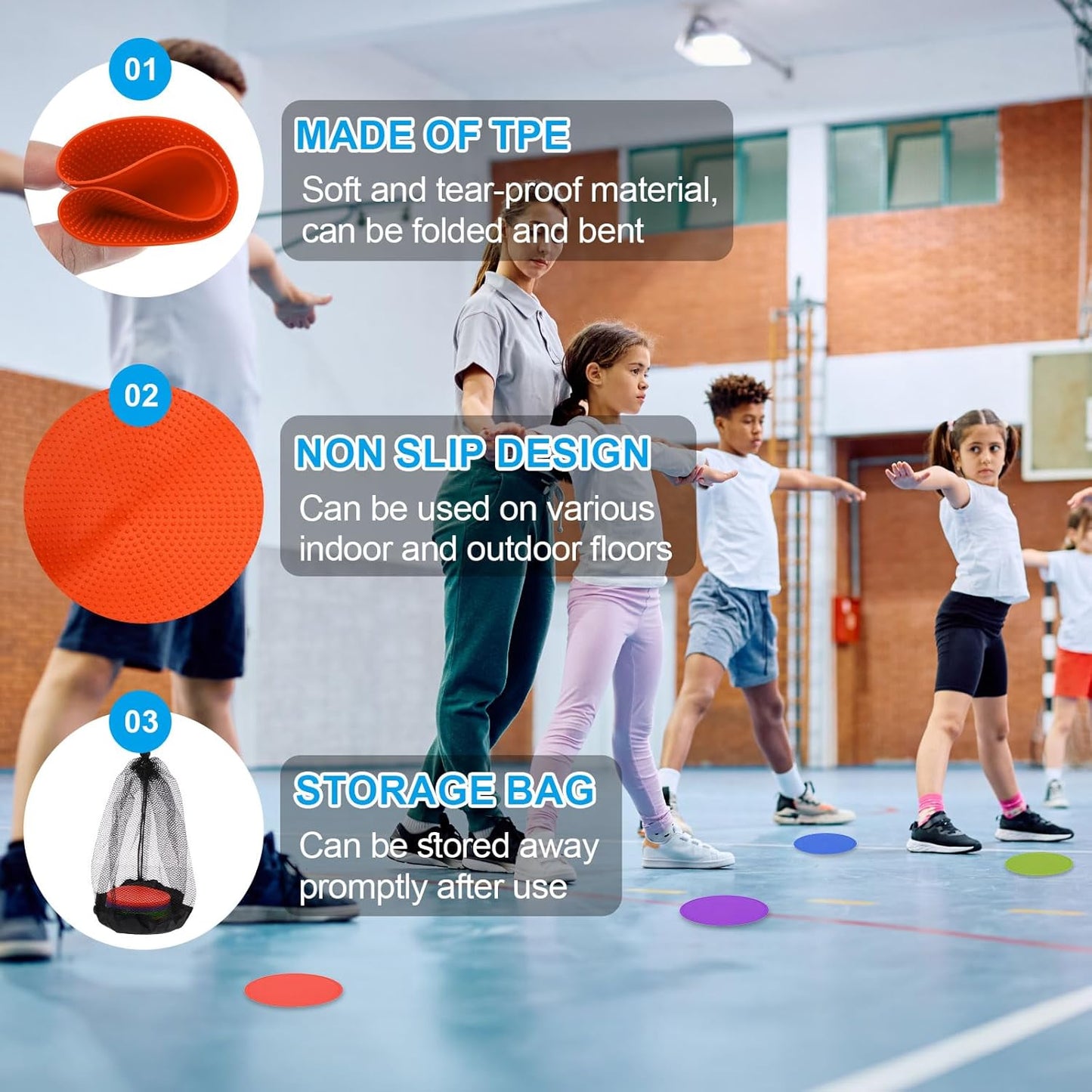 PATIKIL 4 Inch Poly Spot Markers, 24Pcs Non Slip Rubber Floor Dots with Storage Bag Flat Agility Cones for Sports Training Basketball Football