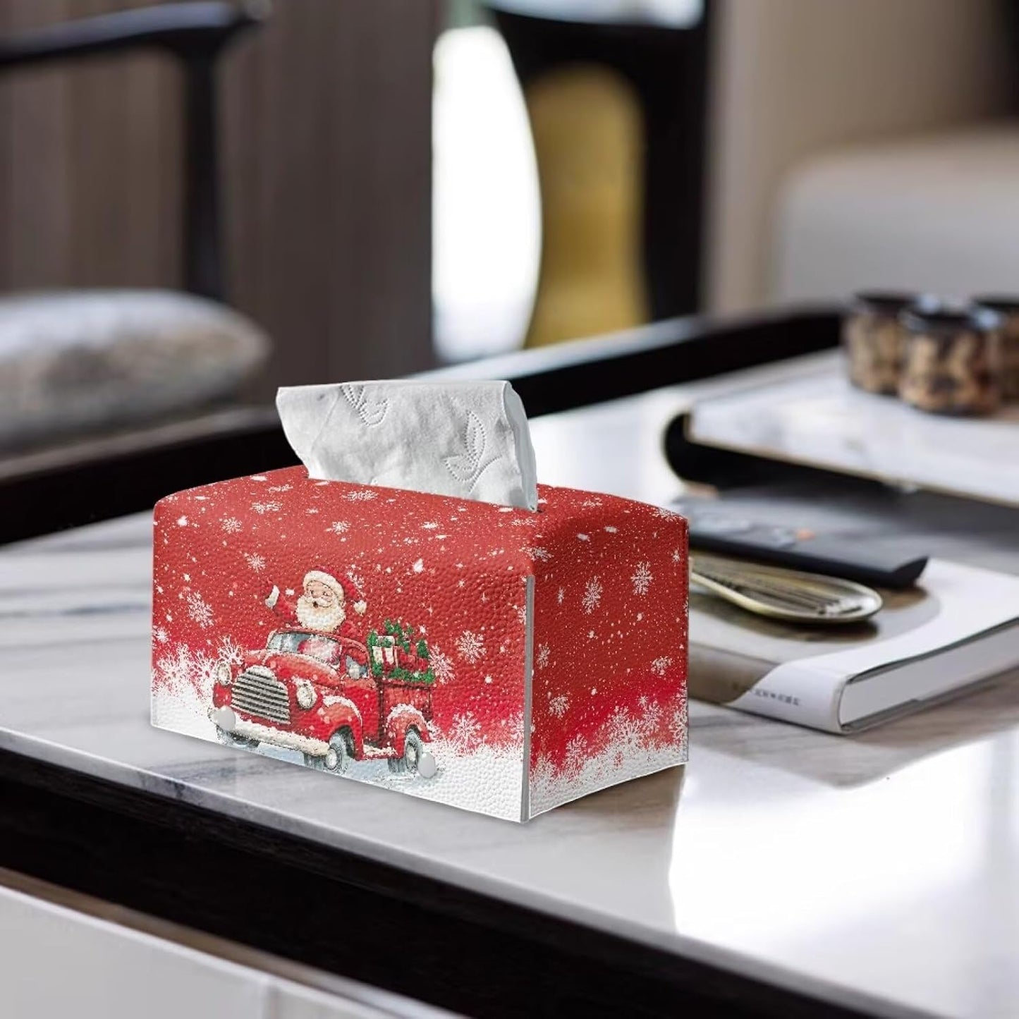Christmas Truck Tissue Box Cover - Rectangle Modern Home Decor for Home, Bathroom, Kitchen, Kids Room