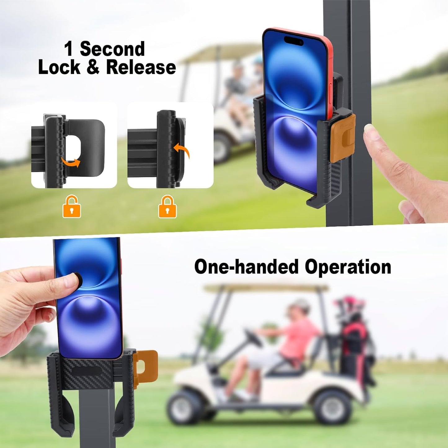 Magnetic Golf Cart Phone Holder, 8 N52 Strong Magnetic Base, Fits EZGO, Club Car, Yamaha, Golf Cart Phone Mount for iPhone, Samsung & Smartphones, Golf Cart Accessories for Men Women, Black