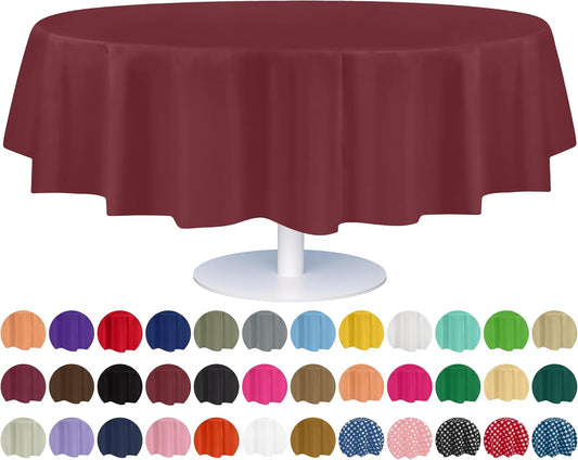 Grandipity 12 Pack Premium Disposable Plastic Tablecloth 84" Inch Decorative Round Table Cover - Burgundy