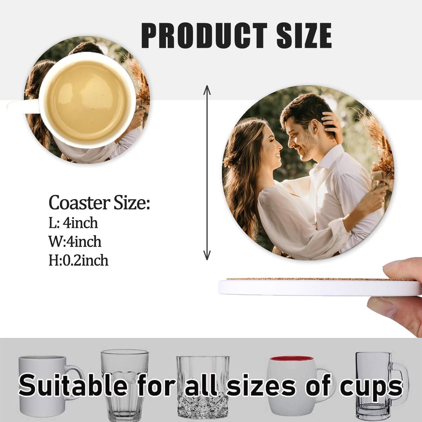 Custom Coasters, Personalized Ceramic Coasters for Crafts, Customized Drink Coaster with Your Photo, Text and Logo, for Weddings, Bars, Homes, Offices