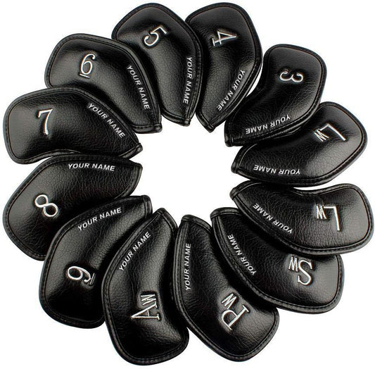 CRAFTSMAN GOLF 12pcs or 1pc Thick Synthetic Leather Golf Iron Head Covers Set Headcover Fit All Brands Callaway Ping Taylormade Cobra Etc. Also Custom Name