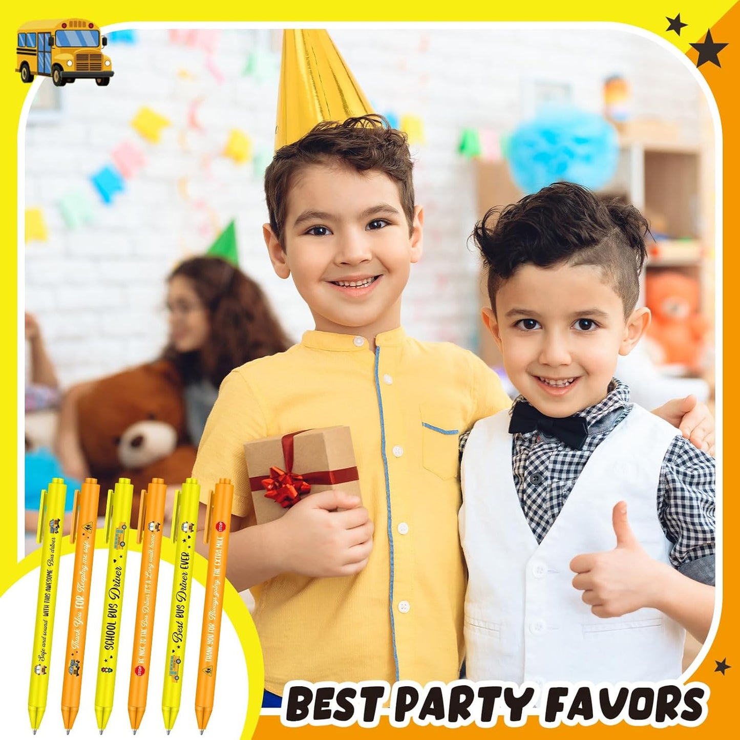 48 Pcs School Bus Ballpoint Pens Back to School Party Favors Black Ink Retractable Ballpoint Pens for Gifts Party Supplies Favors Accessories in Bulk