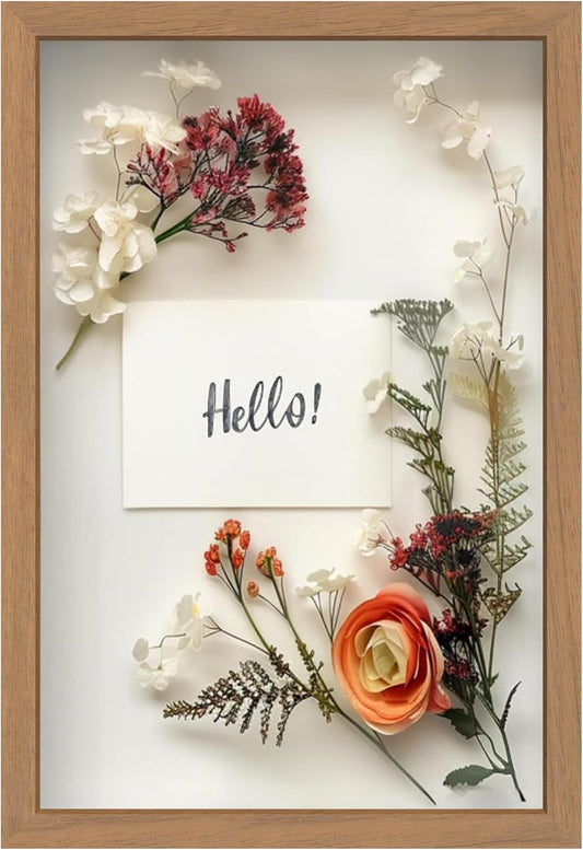 FrameWorks 12" x 18" Golden Oak Wooden Shadow Box Frame – Soft Felt Back, Tempered Glass, and Included Elegant White Ball Push Pins