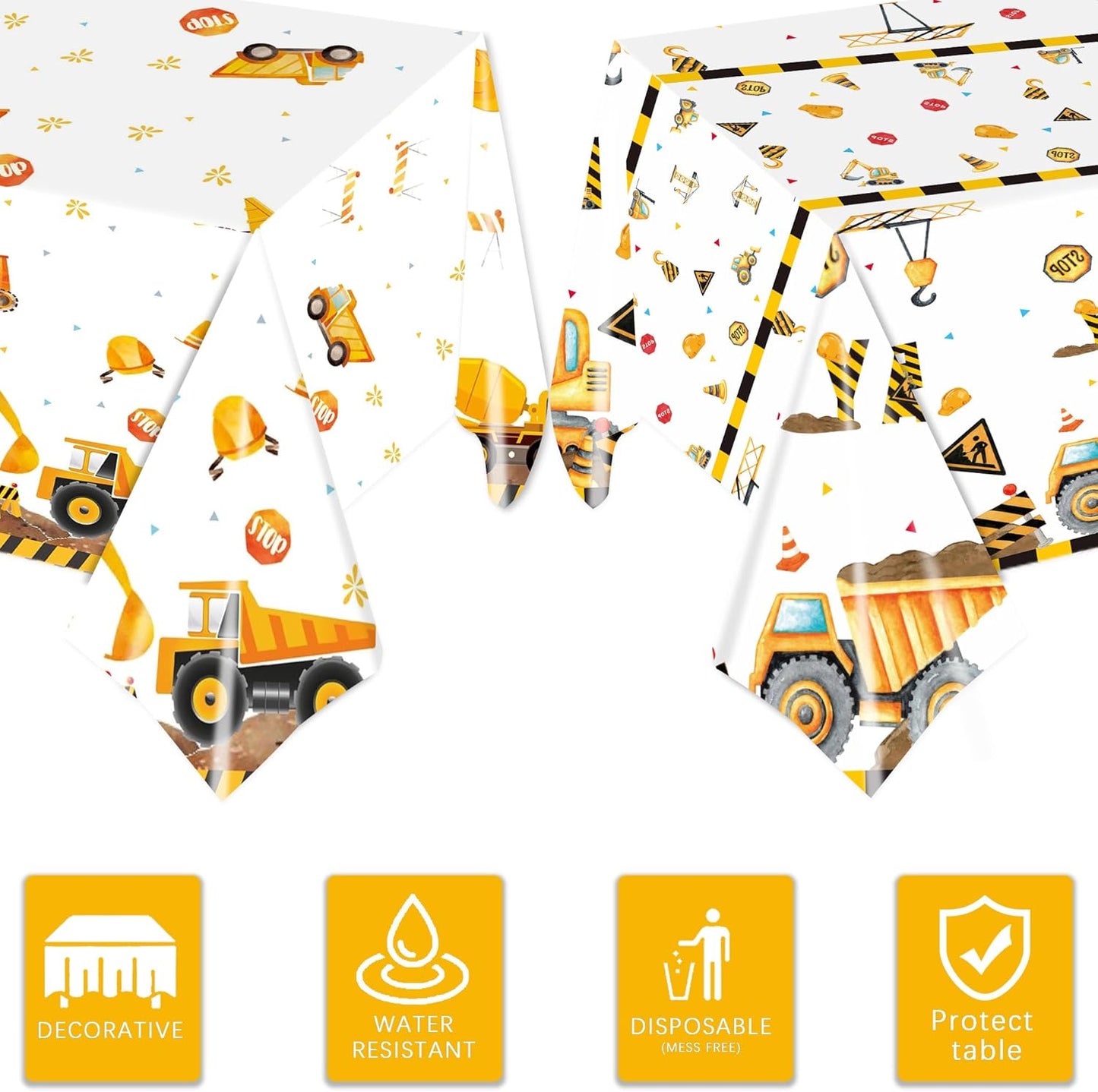 4 Pcs Construction Birthday Party Tablecloths Construction Table Covers for Kids' Boys' Construction Birthday Decorations 54 x 108 Inches
