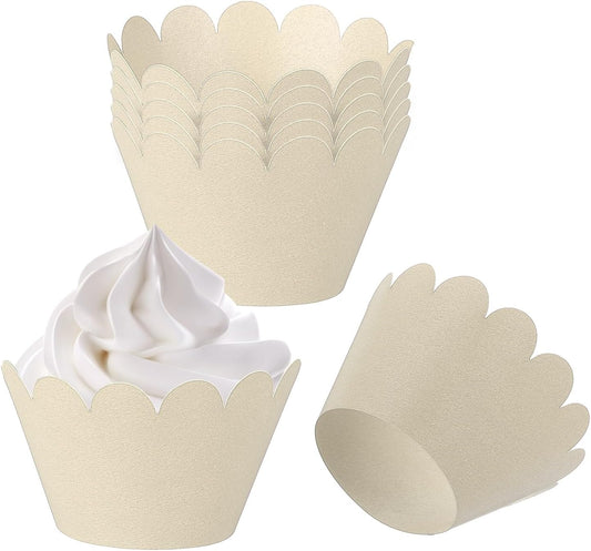 PATIKIL Cupcake Wrappers Paper, 50 Pack Baking Cups Standard Wave Decoration for Anniversary Birthday Weddings and Parties, Yellow