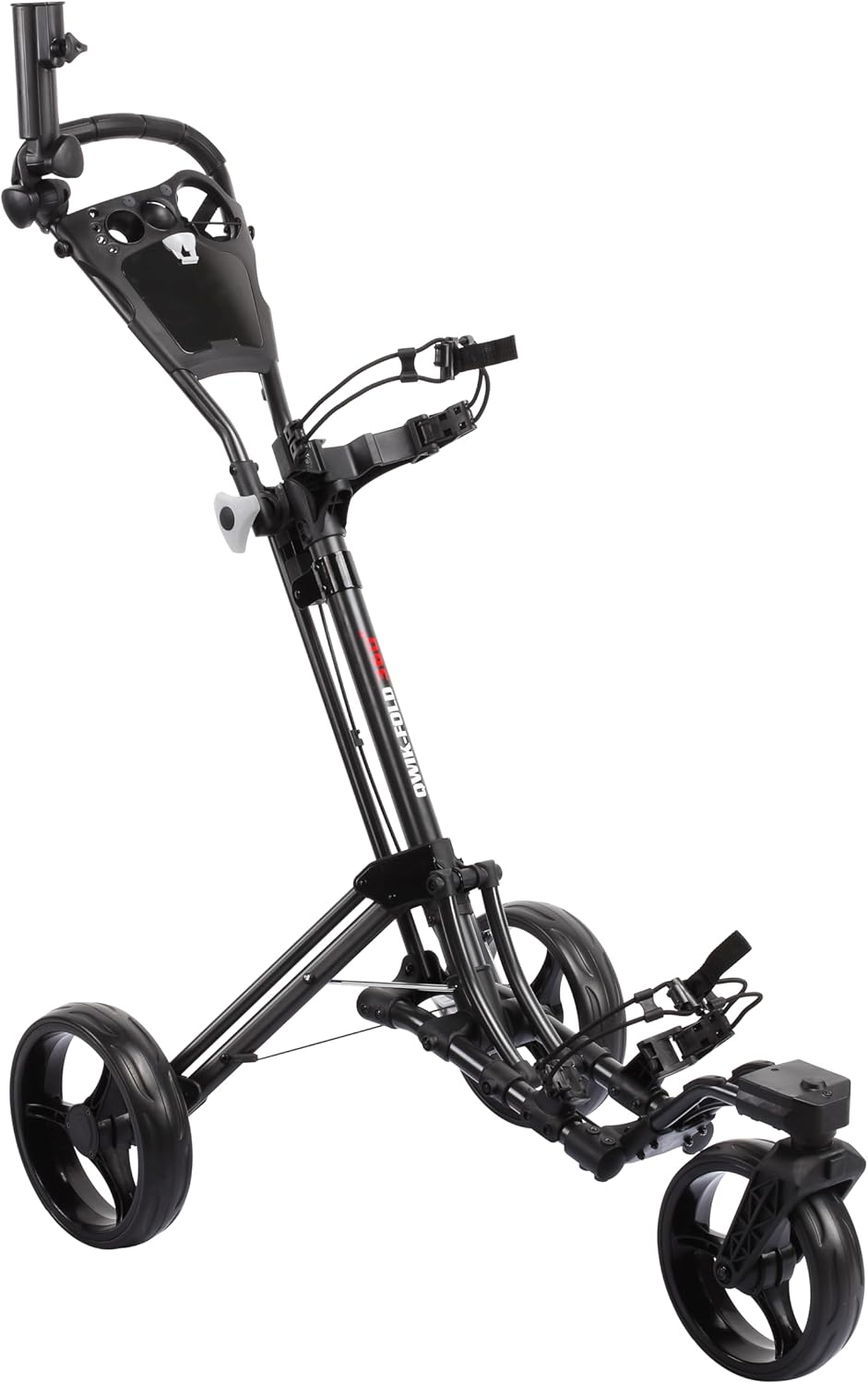 Golf Push Cart 3 Wheel with 360 Rotating Front Wheel, One Second to Open & Close, Lightweight Folding Golf Pull Cart with Foot Brake, Umbrella Holder, Cup Holder, & Storage Compartment