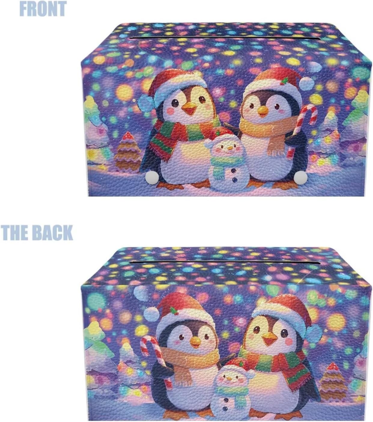 Christmas Tissue Box Cover Cute Snowman & Penguin Facial Tissue Holder Xmas Home Decor Napkin Dispenser Holder with Bottom Belt Christmas Celebration Accessories