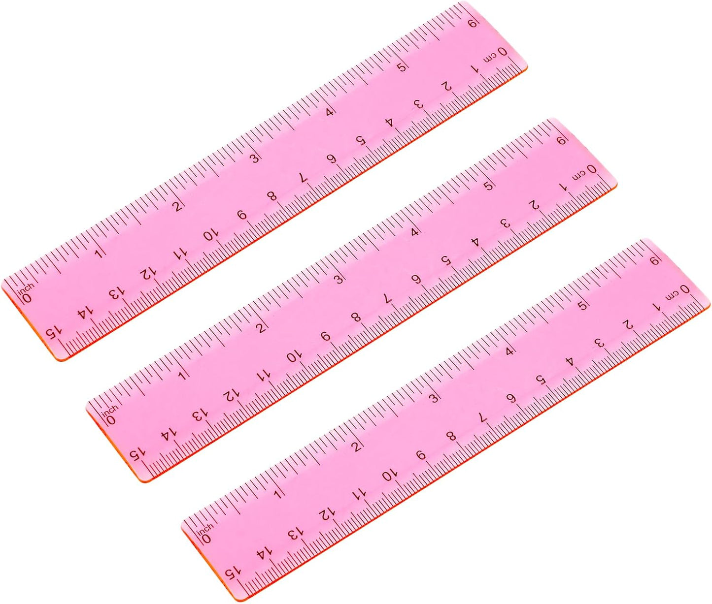 Ruler 6 Inch, 3 Pack Ruler Set Plastic Straight Ruler Transparent Measuring Tool Acrylic Clear Ruler for School Office Student（Red）
