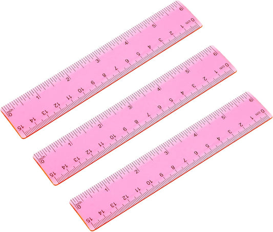 Ruler 6 Inch, 3 Pack Ruler Set Plastic Straight Ruler Transparent Measuring Tool Acrylic Clear Ruler for School Office Student（Red）
