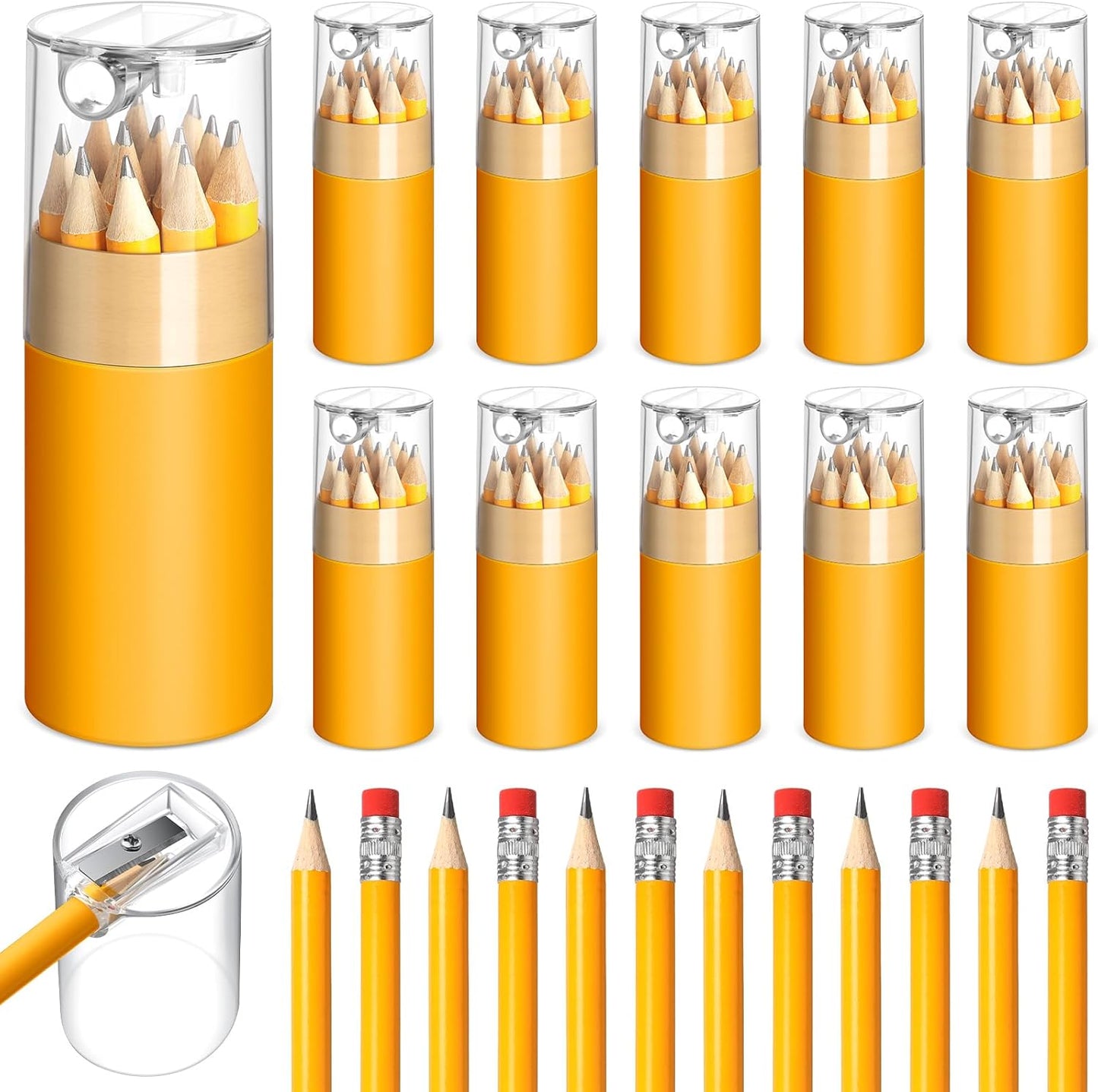 60 Pack 720 Pcs Mini Golf Pencils Bulk with Eraser and Sharpener 2HB Pre-sharpened Yellow Half Pencils Short Pencil Gift for Kids Back to School Party Favor Classroom Supplies Golf Event