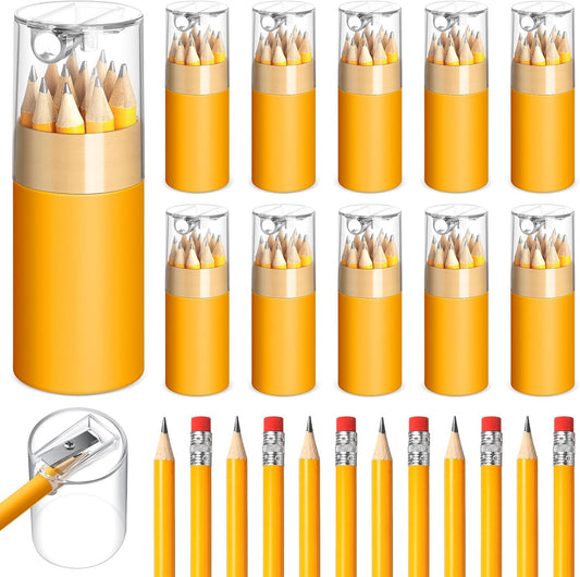 36 Pack Golf Pencils Bulk with Eraser Sharpener 432 Pcs Mini 2HB Pre-sharpened Yellow Half Pencils Short Pencil Operation Christmas Gift Basket Stuffers for Kids Party Favor Holiday Classroom
