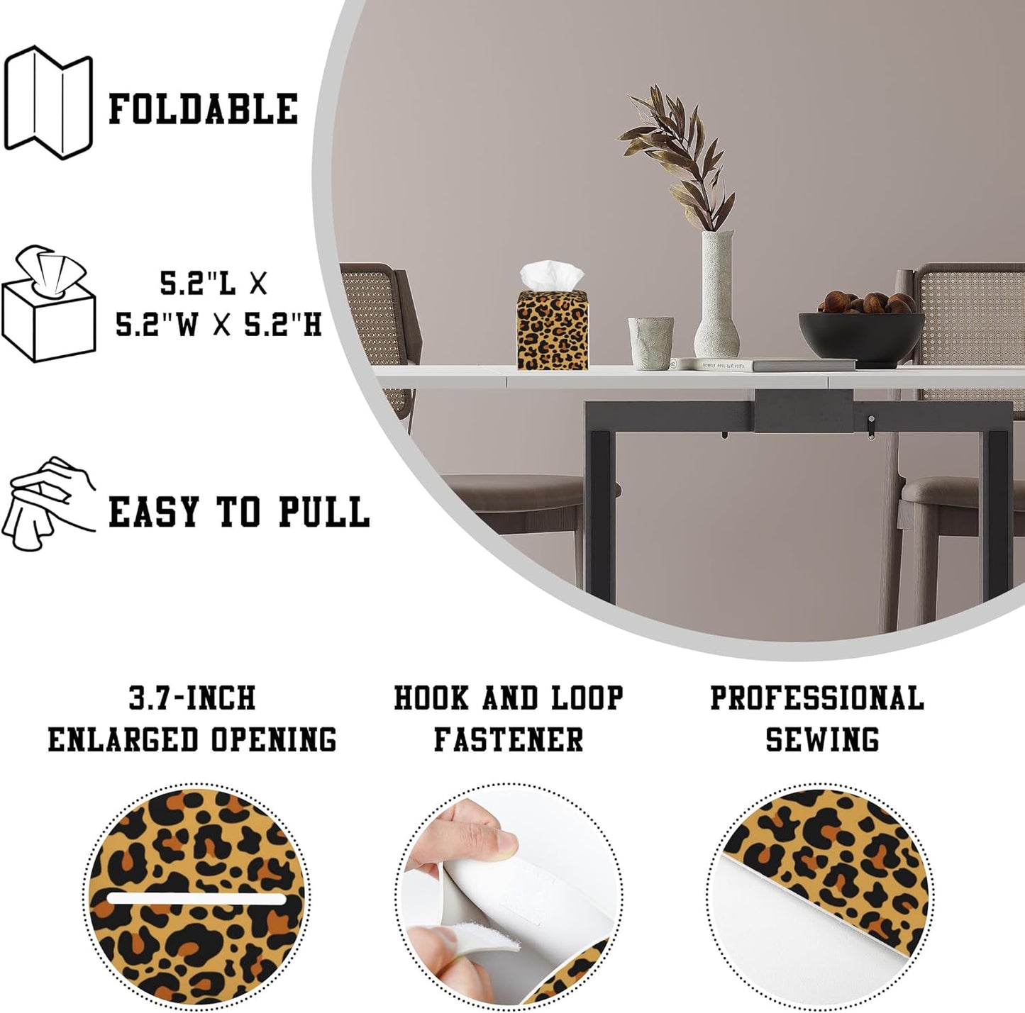 Leopard Print Tissue Box Cover Square, Tissue Box Holder Leather Facial Paper Case Decorative Organizer Holder Dispenser Home Office Car Decor