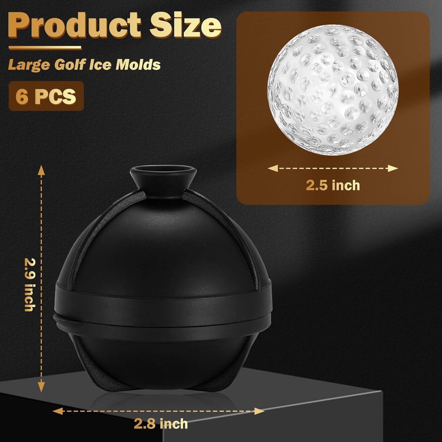 6 Pack 3D Golf Ball Ice Cube Mold 2.5 Inch Large Silicone Round Ice Cube Molds Novelty Golf Ball Gifts Stuff for Cocktails, Bourbon,Brandy, Whiskey Gifts for Men and Women(6, Golf Ball)