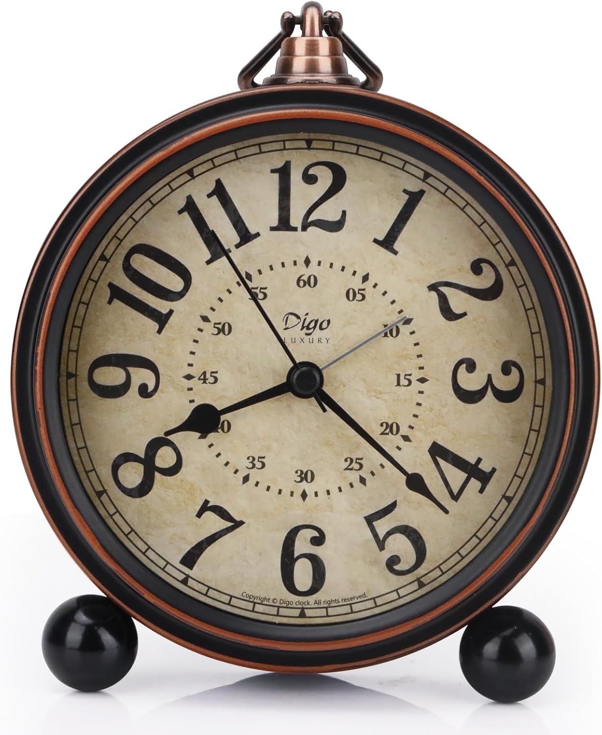 5.5 inch Black European Style Retro Silent Desk Alarm Clock Non-Ticking Whisper Battery Operated, HD Glass Face, Easy to Read for Indoor Decor