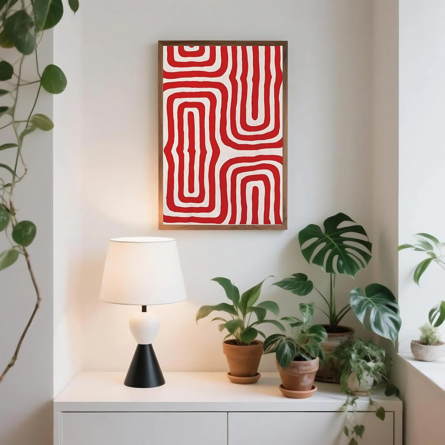LXLSTORE Red Geometric Wall Art Abstract Print Vintage Wall Art Red Minimalist Paintings Mid Century Modern Art 16x24inch Unframed for Living Room Kitchen Bedroom Home Deco