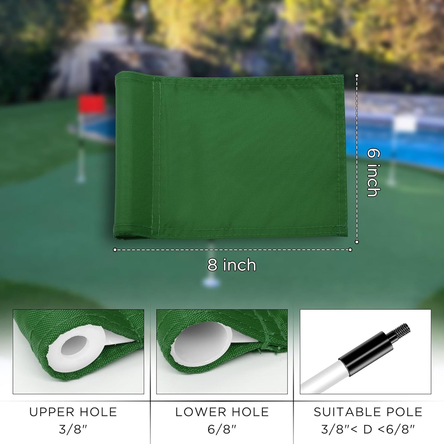 KINGTOP Solid Golf Flag All 8x6 Inch - 420D Nylon, Tube Inserted - Mini Putting Green Flags for Backyard Practice