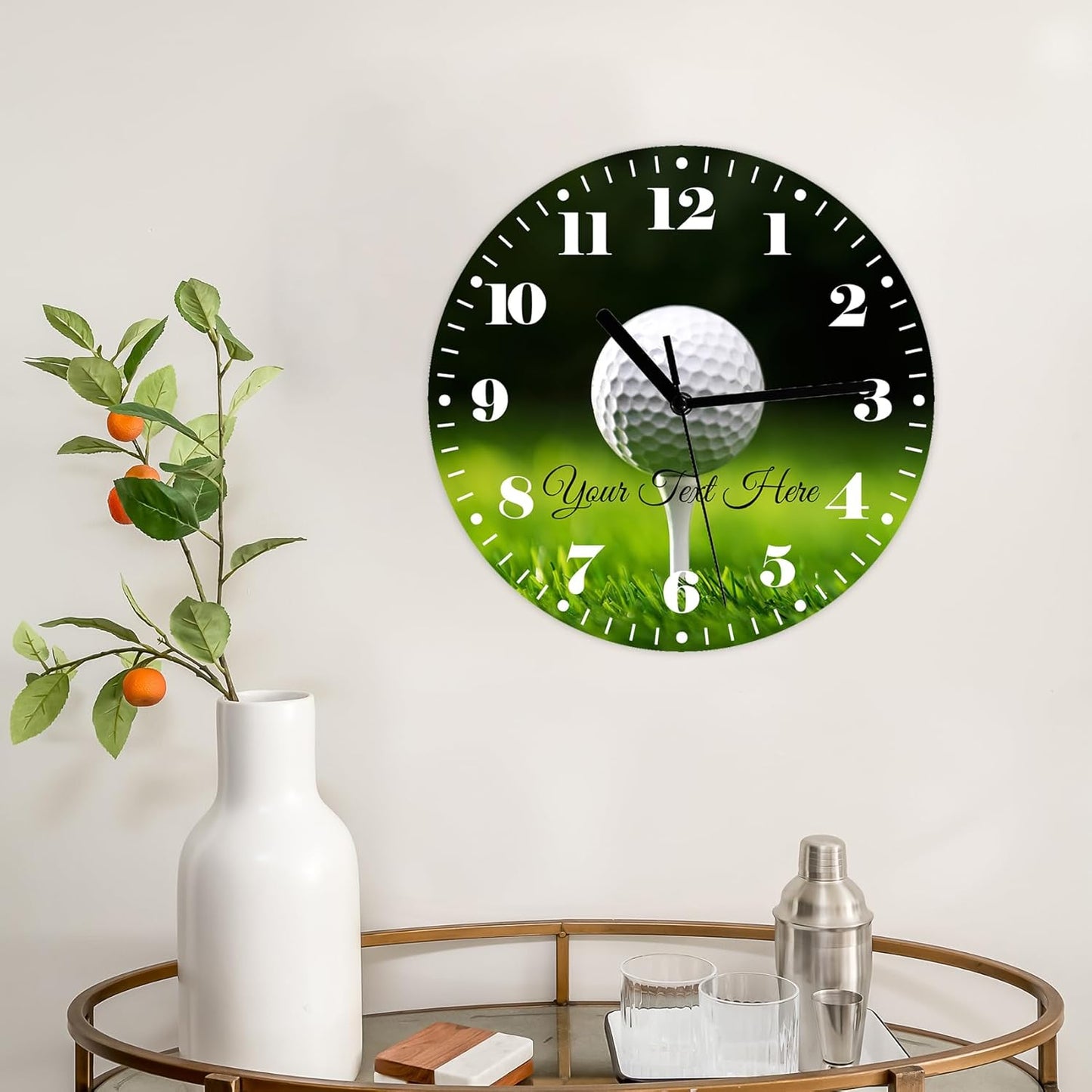 Custom Golf Ball Wall Clock Silent Non-Ticking, Golf Theme 11.6 Inch Round Wall Clock Battery Operated Clocks Decor for Home Bathroom Kitchen Bedroom Living Room Office Classroom