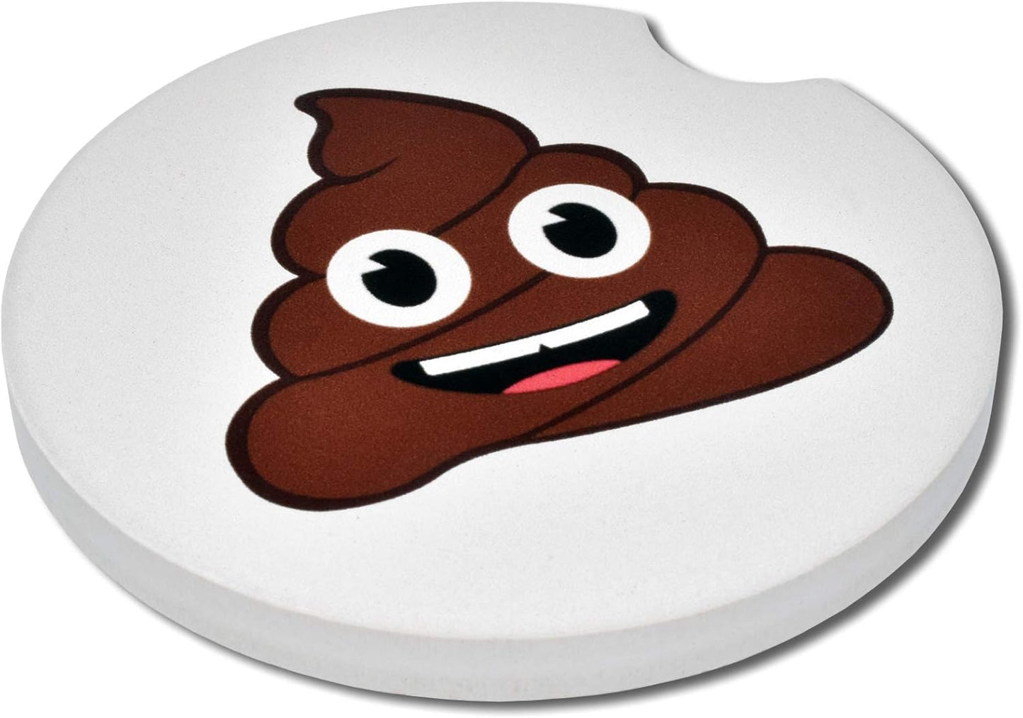 Elektroplate Funny Poop Smiley Face Automotive Ceramic Coasters (2.6" Diameter) | Universal Fit for All Cars, Trucks, SUVs, and More | Absorbent Non-Slip Durable | Set of 2