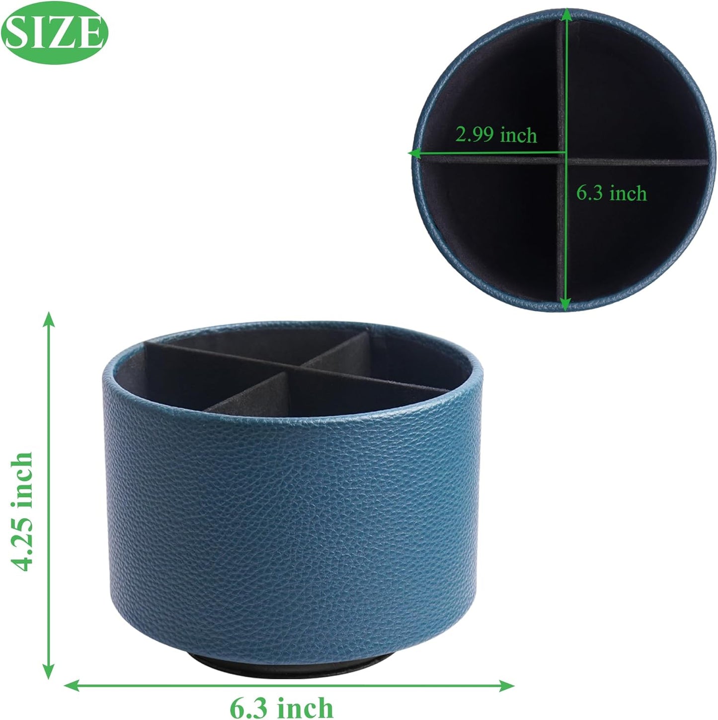 Hennaja Round Leather Art Supply Organizer,Remote Control Holder,360 Degree Spinning,Multi-Functional Pencil Holder,4 Compartments Desktop Stationary Organizer(1-Lichee Green)