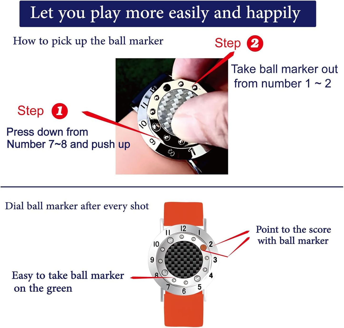 Golf Ball Marker with Carbon Fiber Ball Marker Bracelet, Golf Accessories, Golf Gifts, Golf Counter for Men Women