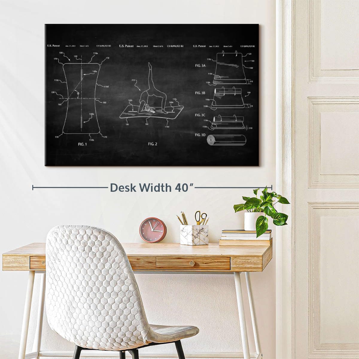 ElephantStock Exercise Mat BW Patent Wall Art - Horizontal Wrapped Canvas - 1-Piece Living Room Wall Decor - Digital Art Patent Canvas Print - Black and White Decor - 36" X 24"