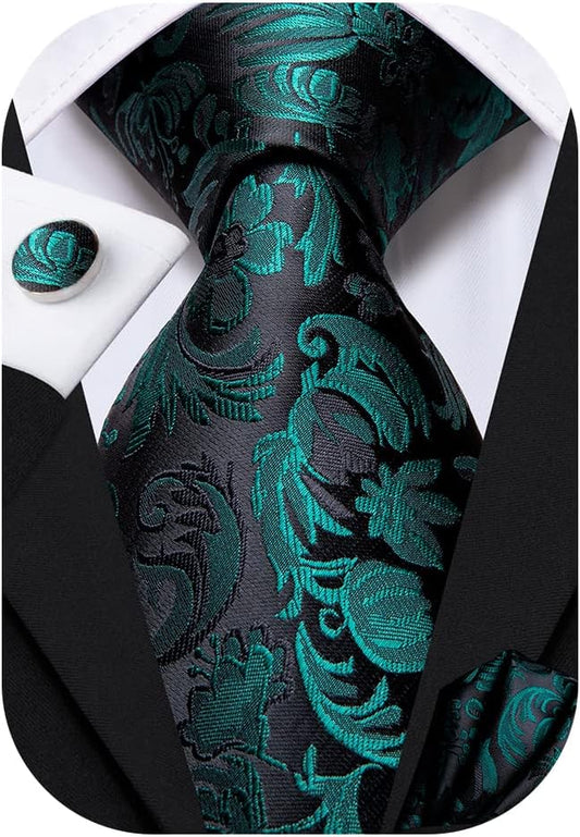 Dubulle Mens Paisley Striped Tie WOVEN Necktie for Men and Handkerchief Cufflinks Set Wedding Formal Business