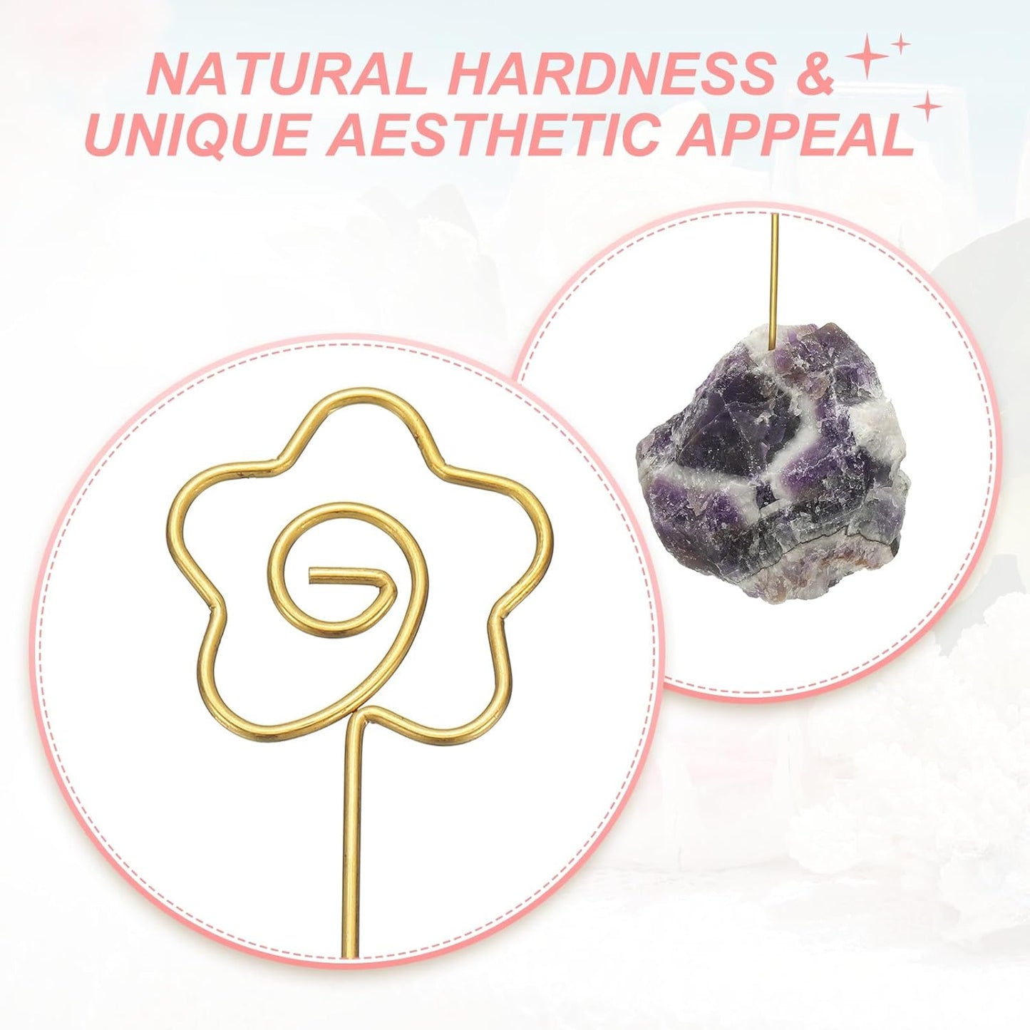 PATIKIL Table Number Holder, 2Pcs Photo Clip Holders Crystal Stone Quartz Desk Card Holder Raw Flower Shape Iron Memo Note Photo Stand for Wedding Party Home Office Decor, Purple