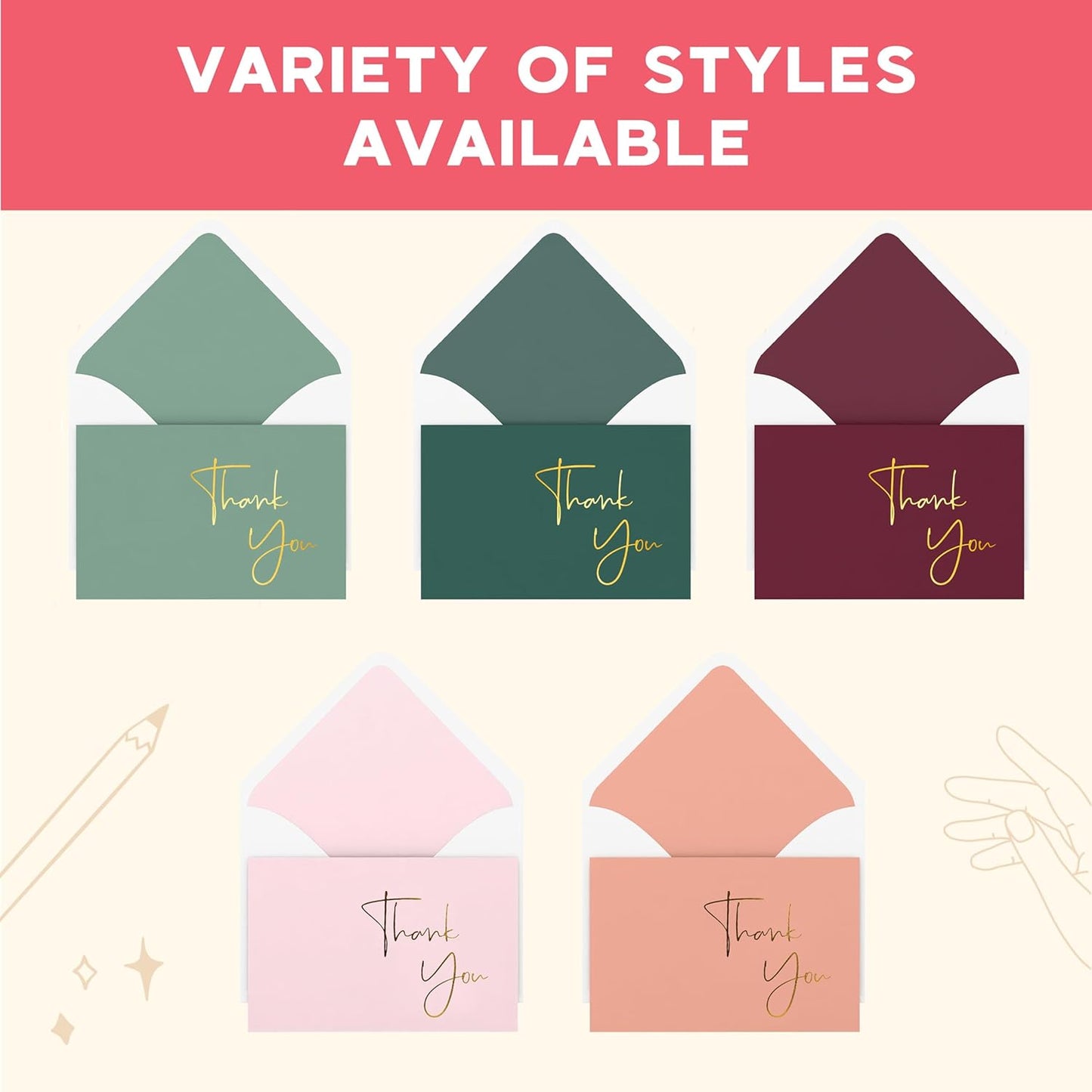 VNS Creations Gold Foil Thank You Cards With Envelopes Bulk Set & Stickers - 100 Pack 4x6 Blank Thank You Notes Box Set - Large Note Card Small Business, Wedding, Baby Shower & Bridal Shower - Lilac