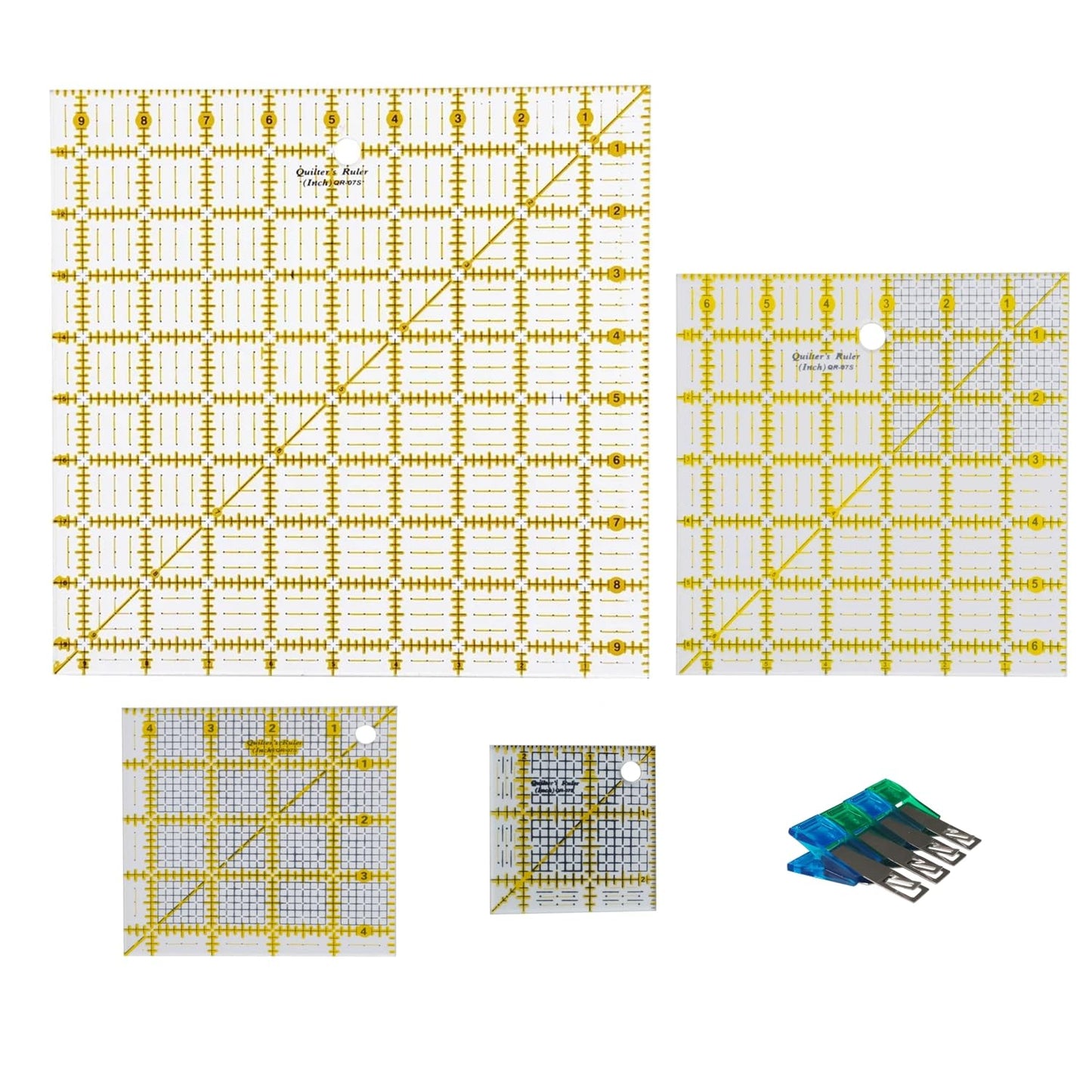 HONEYSEW 4PCS Square Set Quilting Ruler Acrylic Sewing Templates for Quilting and Sewing 2.5”, 4.5”, 6.5” and 9.5”