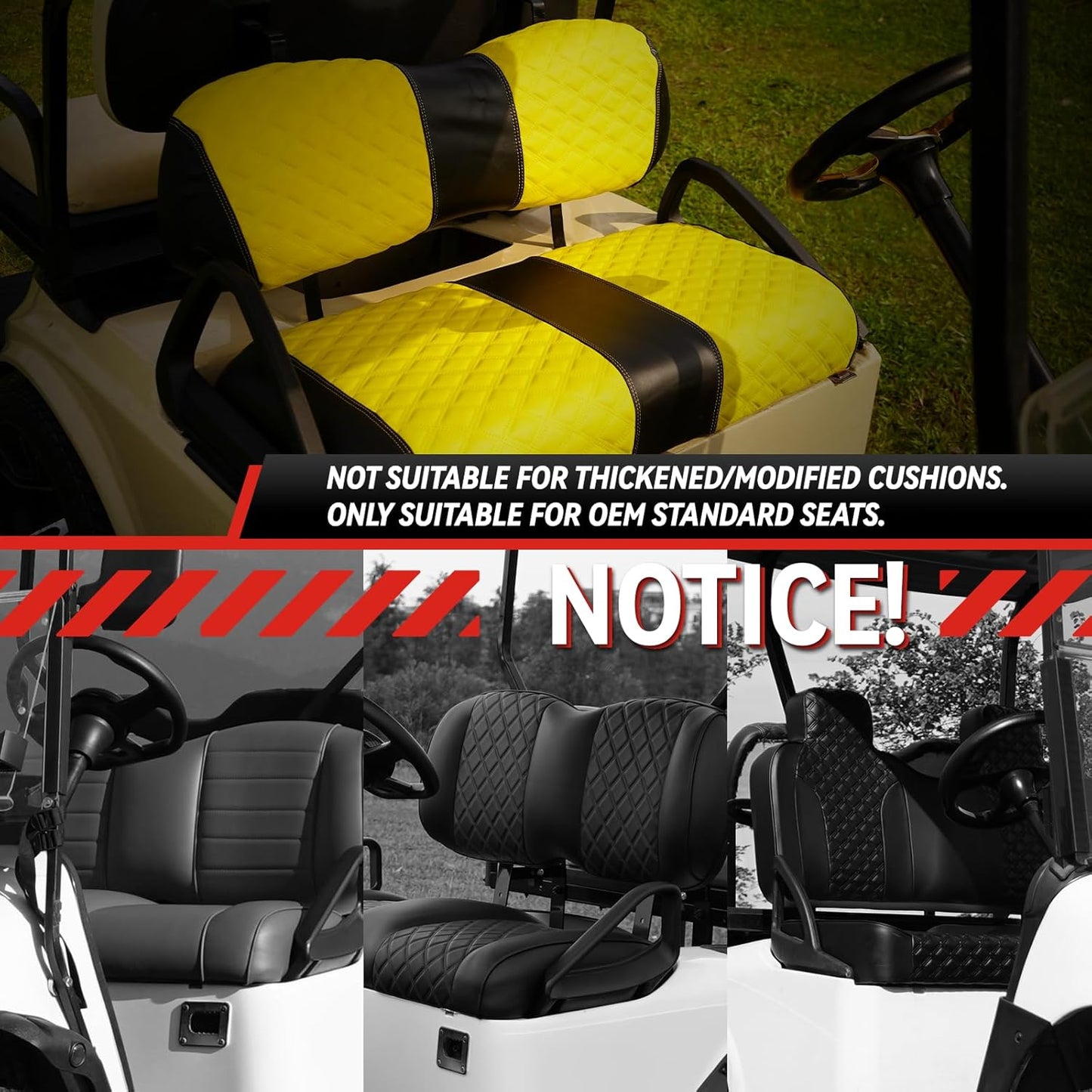 Golf Cart Seat Covers for Club Car DS 2000.5+ Front OEM Universal Seat Cushion, Marine Grade Vinyl Leather Club Car DS Seat Covers/Easy to Install-Yellow (2PCS)