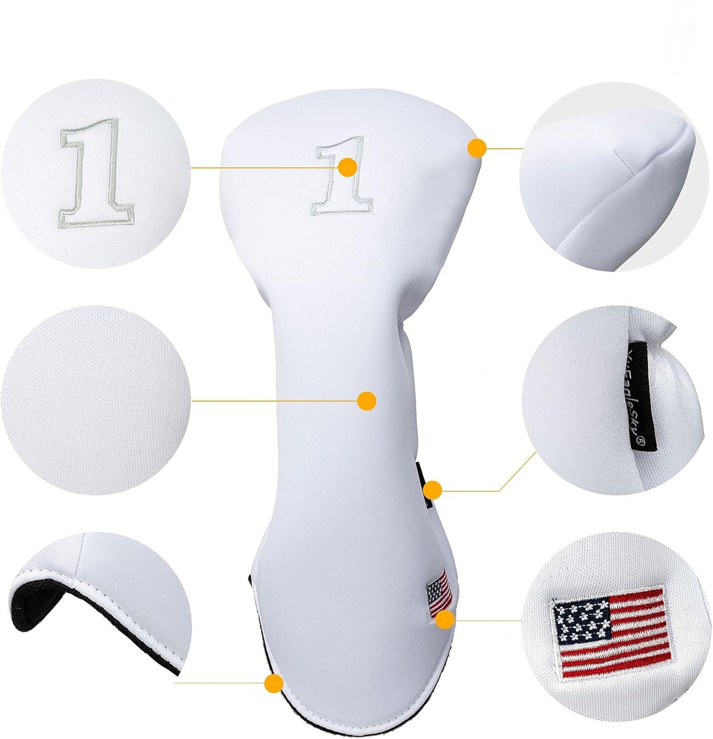 Golf Driver Head Covers 3-Pack for Men & Women - Premium PU Leather with Elephant Embroidery, Double Elastic Band (Driver/Fairway/Hybrid), Waterproof & Durable - White Grey or Black Grey