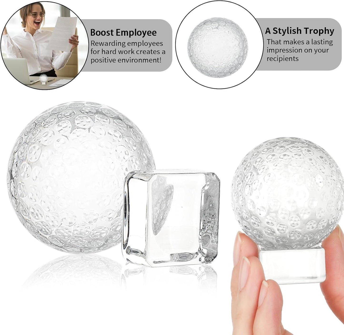 Landical 6 Pcs Crystal Glass Golf Ball Trophy with Display Stand Base for Sports Tournament Awards Crystal Golf Ball Trophy with Stand Team Prizes Statue for Retirement Gifts