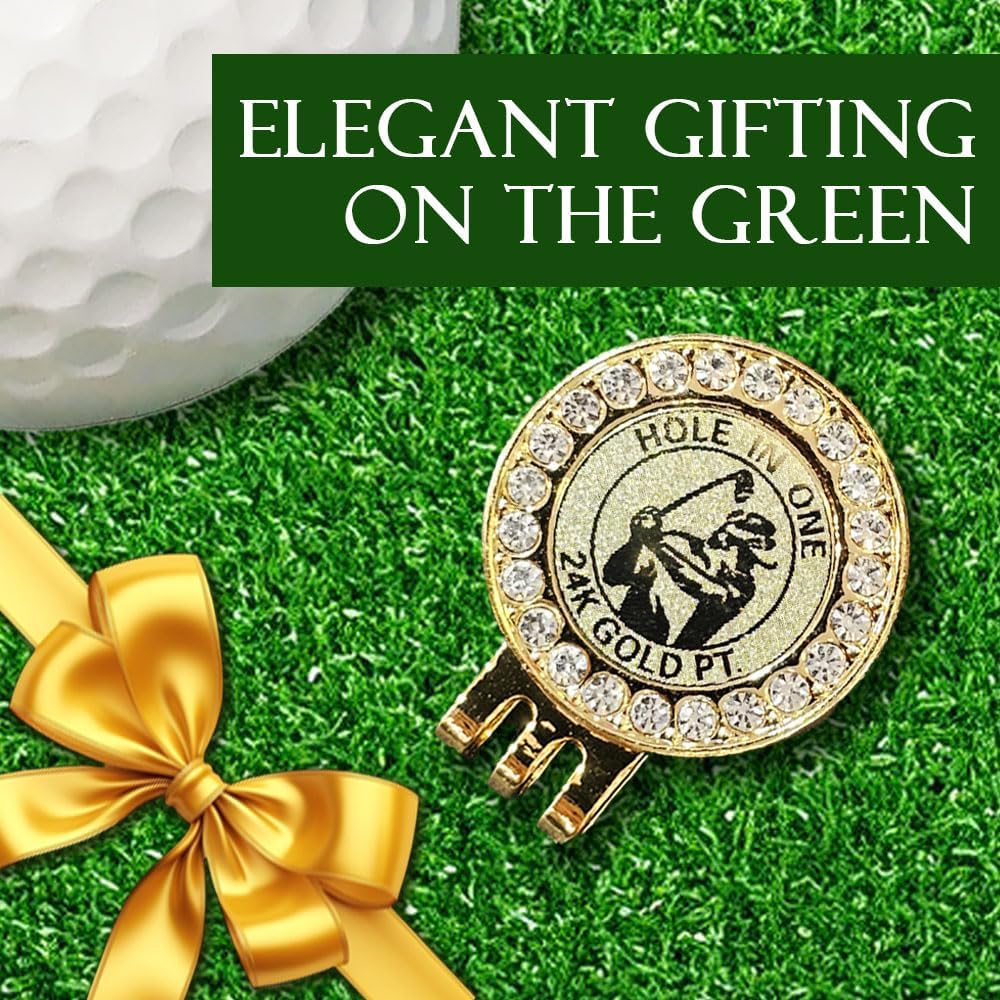 24K Gold Plated Golf Ball Marker with Magnetic Hat Clip - Luxury Golf Gifts for Men, Unique Golf Accessories for Dad, Boss, Husband, Unique Golf Gifts for Men Who Have Everything [ Crystal ]
