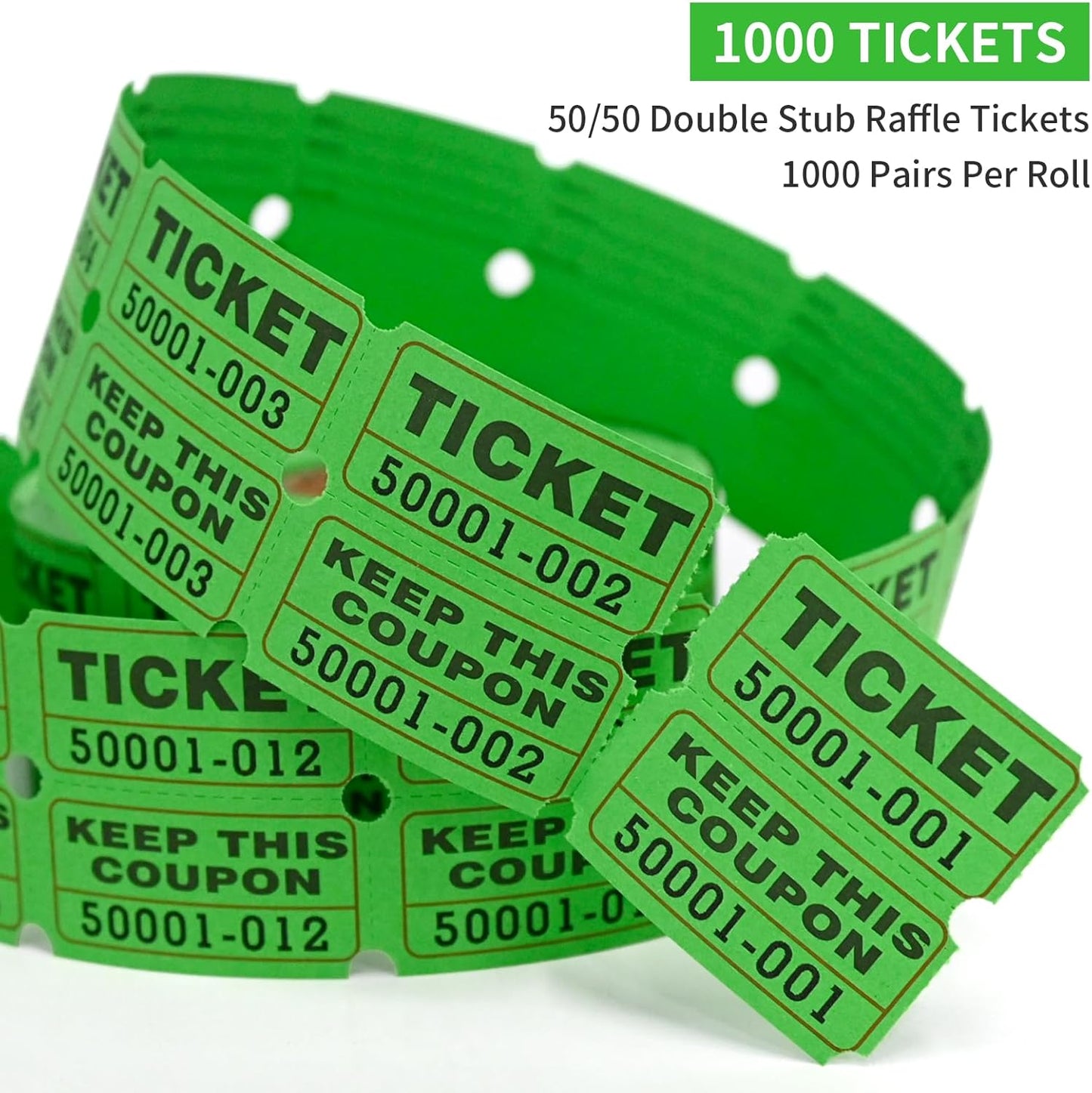 L LIKED Raffle Tickets Double Rolls 1000 per Roll 50/50 Raffle Tickets for Events, Entry, Class Reward, Prizes (Green)