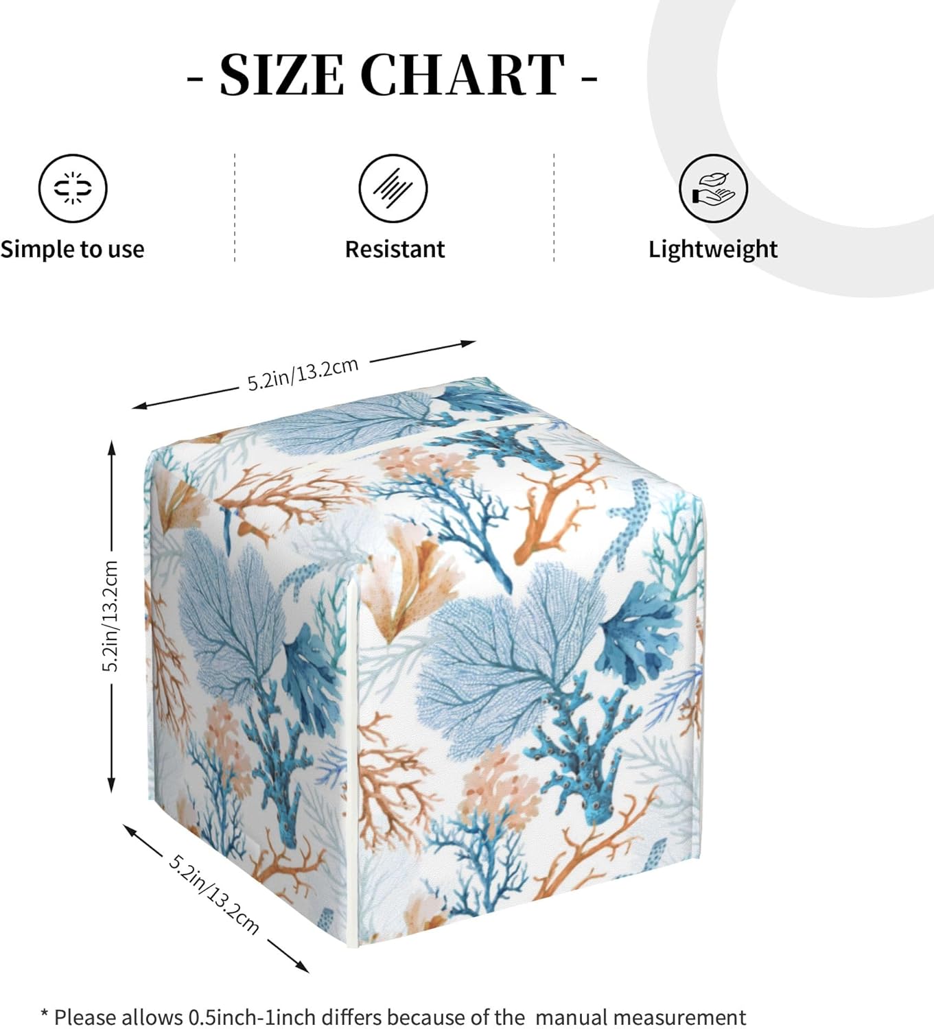 Tissue Box Holder Watercolor Blue Corals Tissue Box Cover Square Leather Tissue Holder Organizer Portable Decorative Facial Paper Case for Home Office Bathroom Vanity Countertop