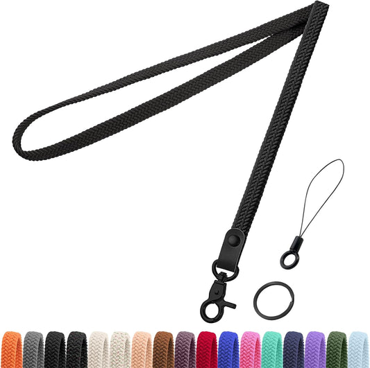 Fishent Stretchy Thin Lanyards for Keys ID Badges, Cute Long Teacher Neck Key Lanyard Keychains for Women Men Wallet Phone(Black)