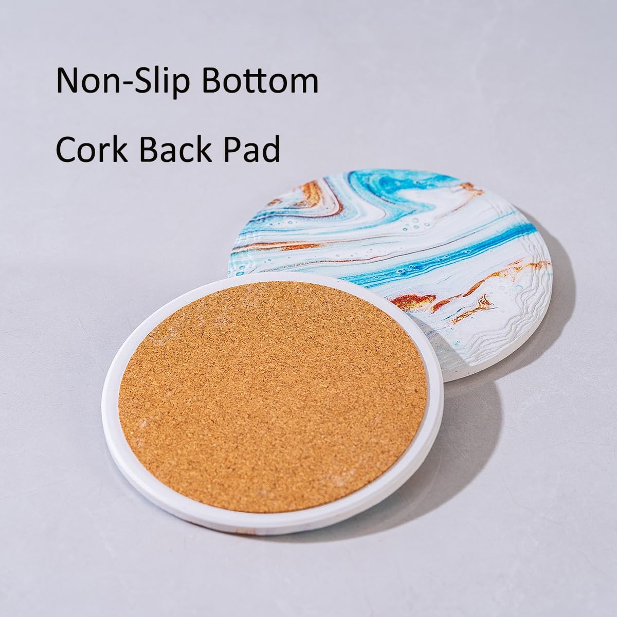 Marble Coasters with Holder Set of 6, Blue Marble Abstract Ceramic Coasters for Drinks, Housewarming Birthday Gifts,