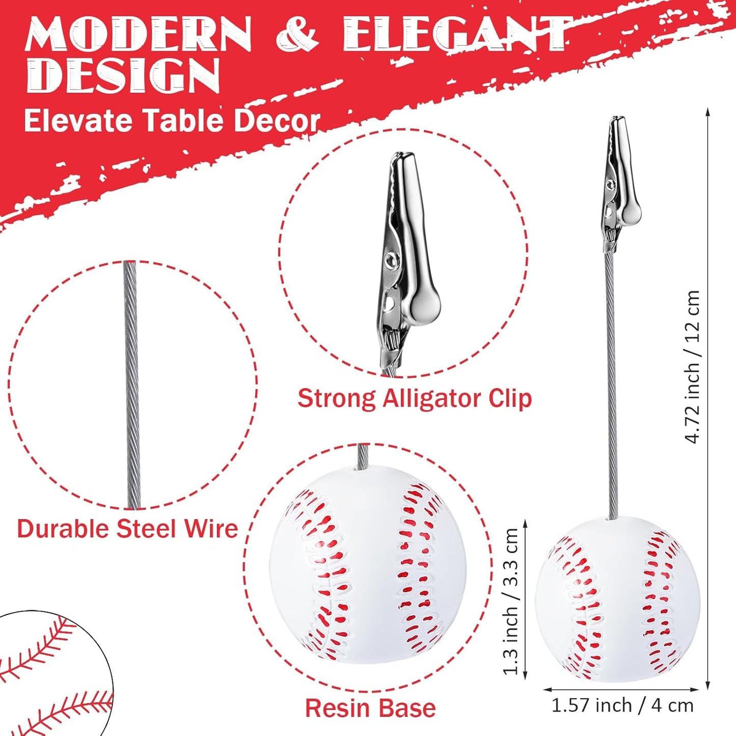 Jetec 12 Pcs Resin Sports Ball Base Memo Clips with Alligator Wire Table Number Card Place Holders Photo Stand for Office Menu Wedding Party Events Decoration(Baseball)