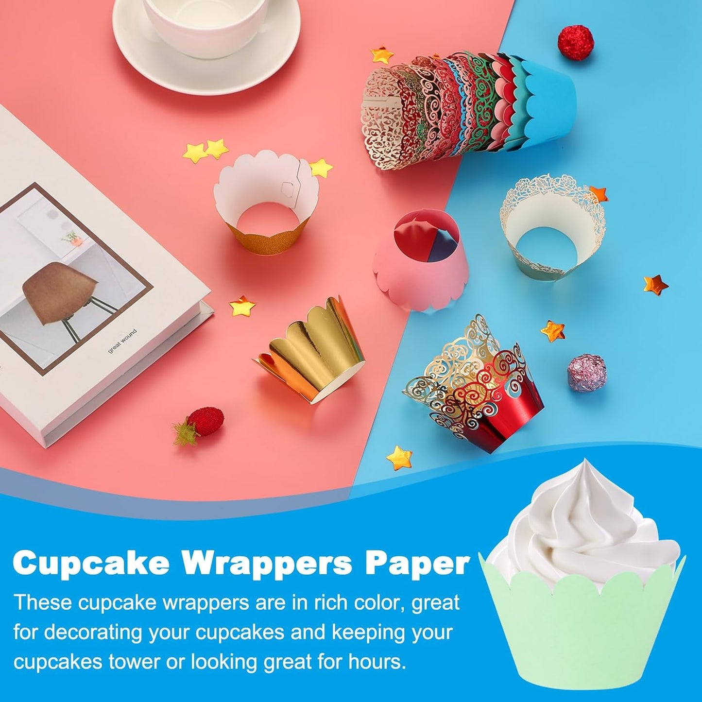 PATIKIL Cupcake Wrappers Paper, 50 Pack Baking Cups Standard Wave Decoration for Anniversary Birthday Weddings and Parties, Green