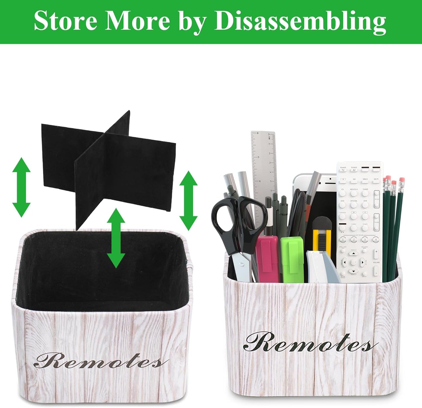 Hennaja Square Leather Art Supply Organizer,Remote Control Holder with Removable Dividers,360°Rotatable Pencil Holders,4 Compartments Organizer for Office Supplies Storage Box(1-Light Grey)