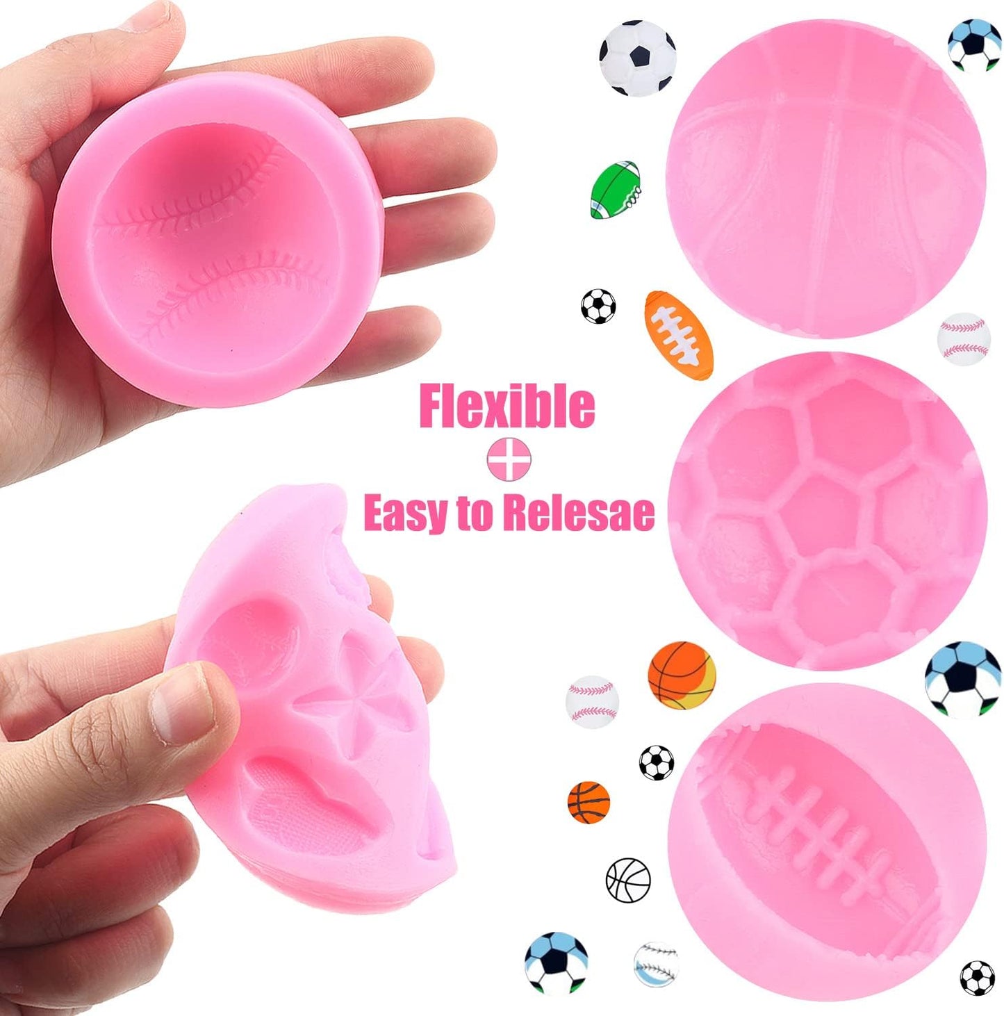 ZiXiang Baseball Silicone Molds Baseball Bat Glove Hat Fondant Mold Basketball Football Rugby Chocolate Molds For Cake Decorating Jelly Shots Candy Gum Paste Set of 4
